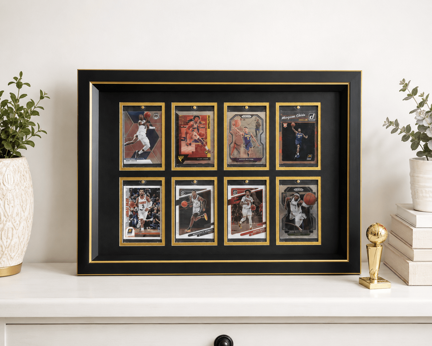 mtg card wall display Black 6 Trading Frame for TCG, Pokemon, MTG, Sports Holder, Wooden and effortless lightweight wall installation. 40 Trading Card Frame |