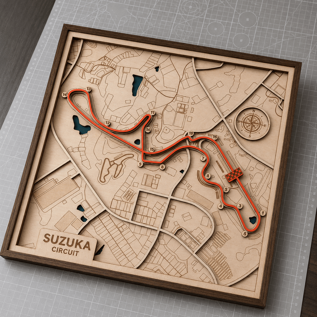 Suzuka Circuit Wall Art | Laser Engraved Wood • Japanese GP • Motorsport Gift - The Card Collective