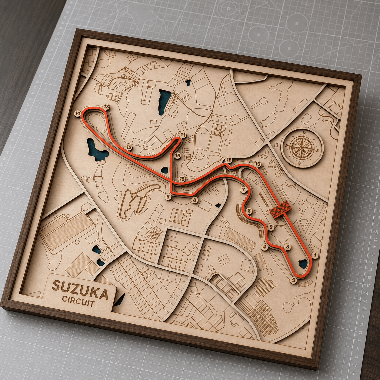 Suzuka Circuit Wall Art | Laser Engraved Wood • Japanese GP • Motorsport Gift - The Card Collective
