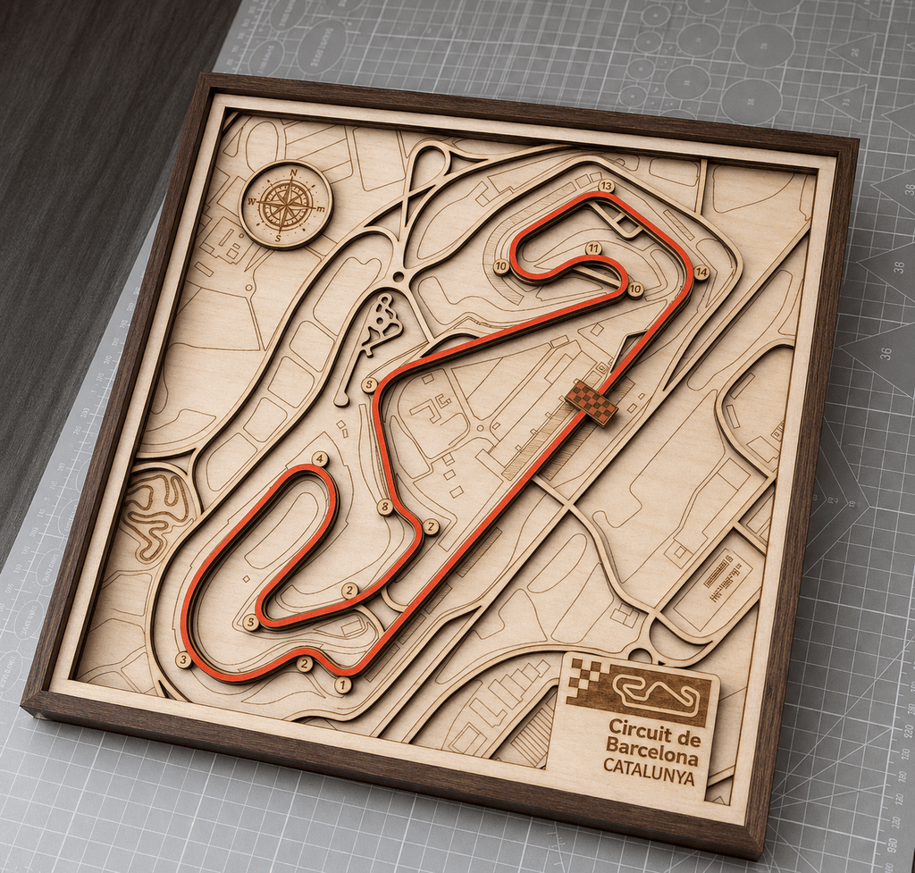 Barcelona Circuit Wall Art | Laser Engraved Wood • Spanish GP • Motorsport Gift - The Card Collective
