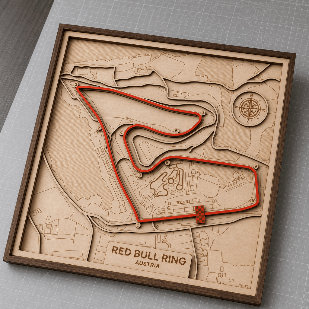 Red Bull Ring Circuit Wall Art | Laser Engraved Wood • Austrian GP • Motorsport Gift - The Card Collective