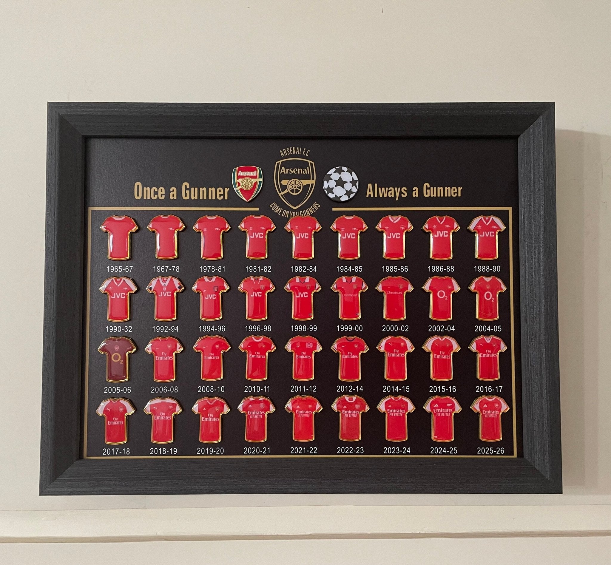 Football Club Evolution Jersey Display Frame | Soccer Memorabilia Gift | Manchester United, Arsenal & More - The Card Collective