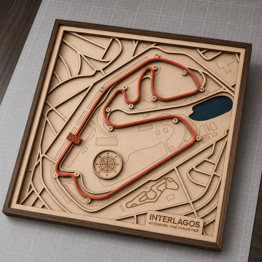 Interlagos Circuit Wall Art | Laser Engraved Wood • Brazilian GP • Motorsport Gift - The Card Collective