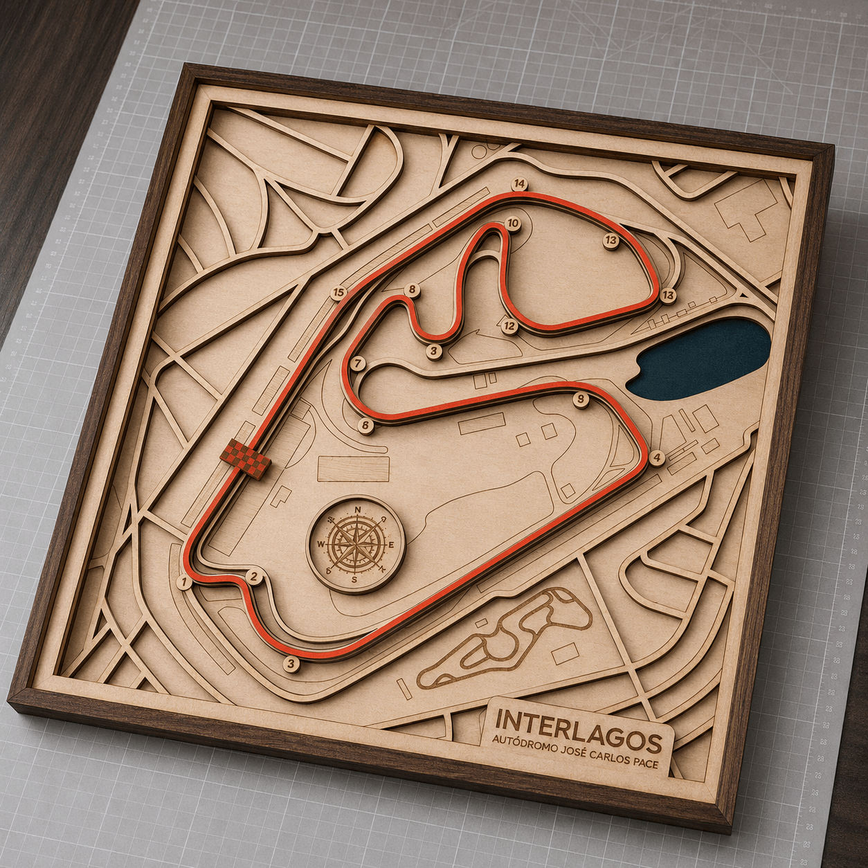 Interlagos Circuit Wall Art | Laser Engraved Wood • Brazilian GP • Motorsport Gift - The Card Collective